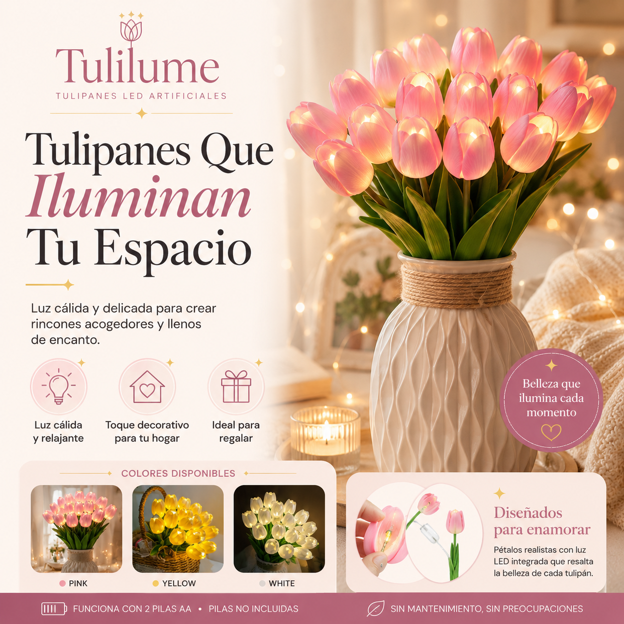 Ramo de Tulipanes (con luz y jarrón en edición premium)