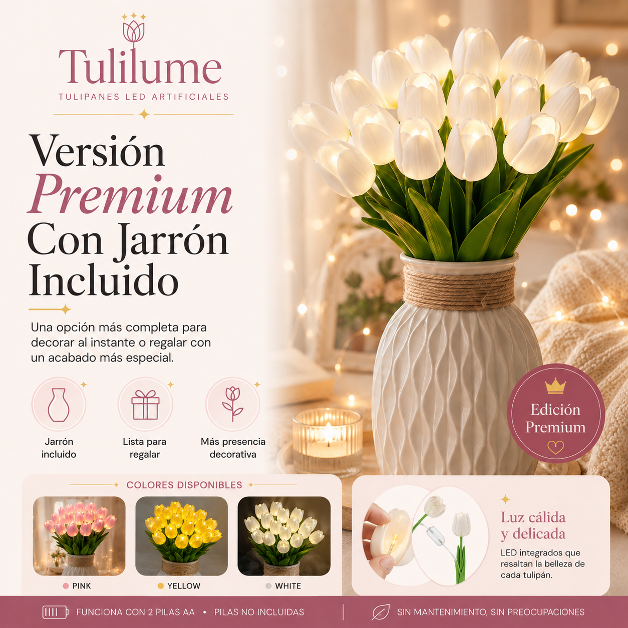 Ramo de Tulipanes (con luz y jarrón en edición premium)