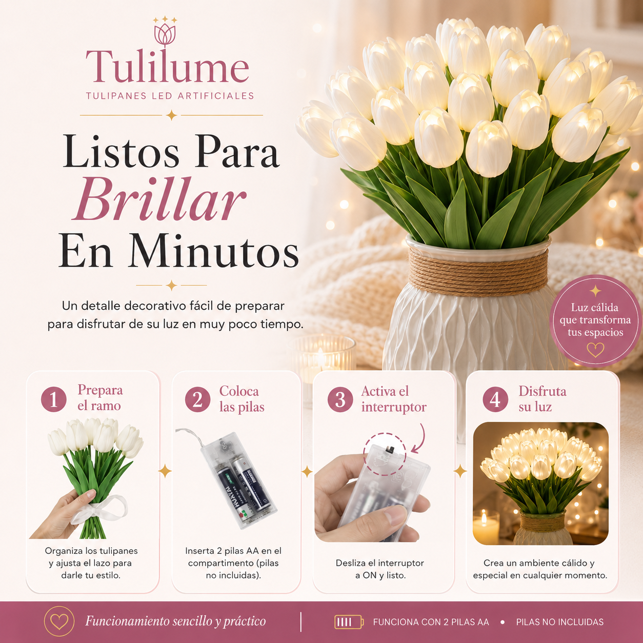 Ramo de Tulipanes (con luz y jarrón en edición premium)